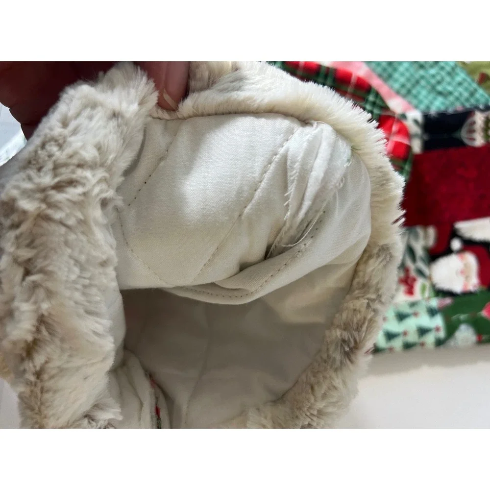 3 Quilted Christmas Stockings Faux Fur Band Red Green 16